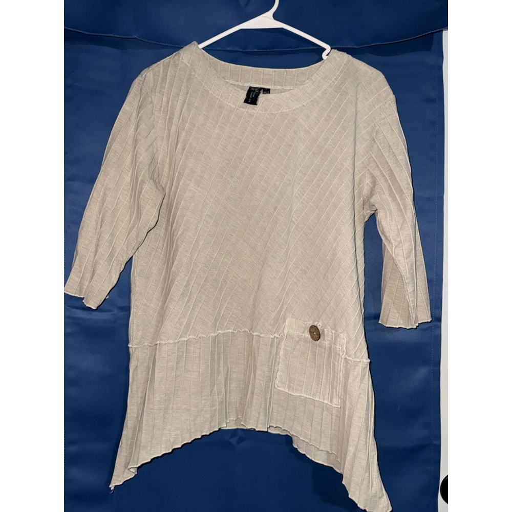 Women's Focus Casual Life Beige Ribbed Tunic Top S